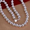Popular Silver Color Plated Brass Round Ball Beaded Necklaces NJEW-BB12698-10-2