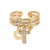 Clear Cubic Zirconia Cross & Coin & Star Charms Open Ring RJEW-P032-31G-3
