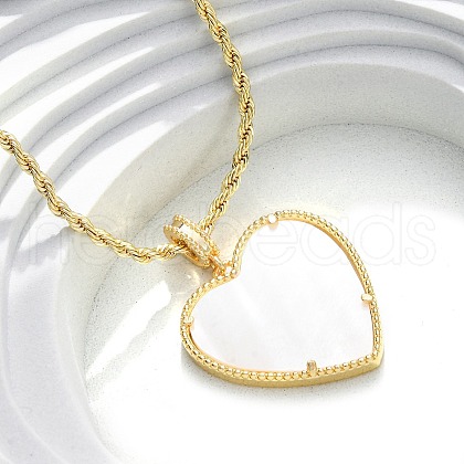 Brass White Enamel Heart Pendant Necklaces for Women NJEW-K381-10G-1