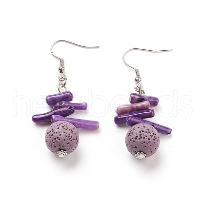 Natural Lava Rock Dangle Earrings EJEW-E260-B04-1