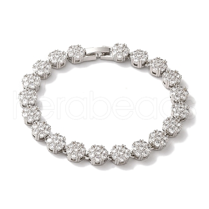 Rack Plating Brass Pave Cubic Zirconia Flower Link Chain Bracelets for Women BJEW-A018-03P-03-1