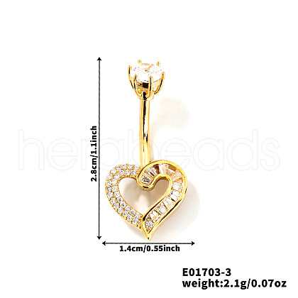 Heart Brass Rhinestone Belly Rings Curved Barbell OZ3962-3-1