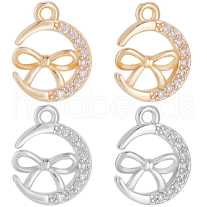 Beebeecraft 12Pcs 2 Colors Brass Micro Pave Cubic Zirconia Charms KK-BBC0014-88-1
