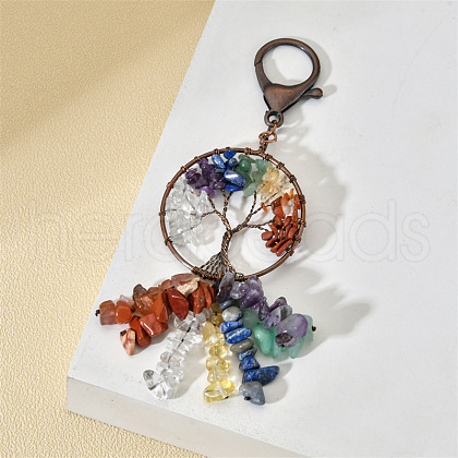 Wrap 7 Chakra Natural Gemstone Chip Tree of Life Pendant Keychain PW-WG38725-03-1