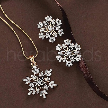 Snowflake Alloy Crystal Rhinestone Pendant Necklaces & Stud Earrings Sets FS-WGBFA9B-01-1