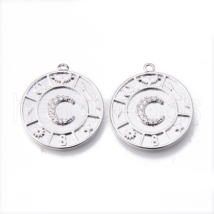 Brass Micro Pave Clear Cubic Zirconia Pendants KK-N232-169P-NF-1