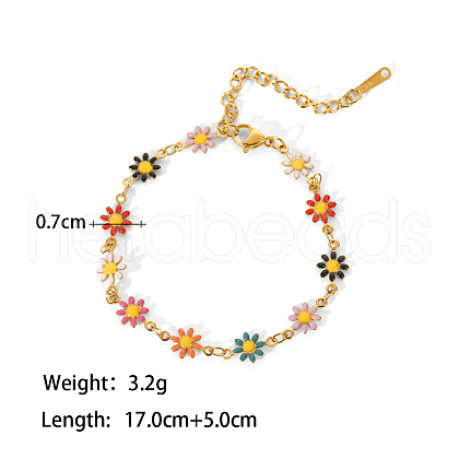Enamel Flower Link Chains Bracelet HUDU-PW0001-027A-1