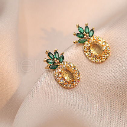 Pineapple Stainless Steel Rhinestone Stud Earrings WG65275-02-1