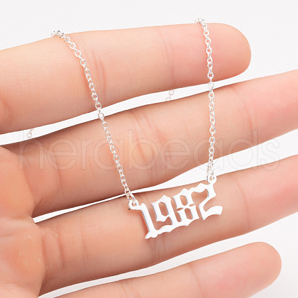 1982 Birth Year Number 201 Stainless Steel Pendant Cable Chain Necklaces FS-WGB5F08-73-1