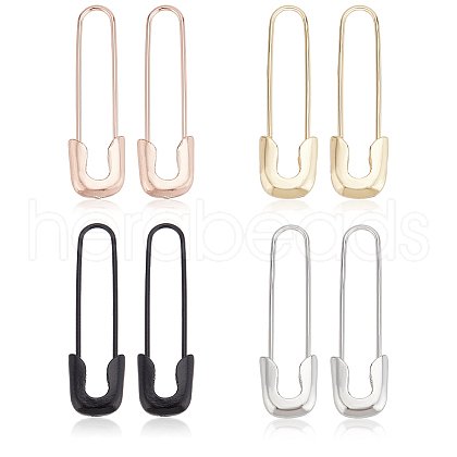 ANATTASOUL 4 Pairs 4 Colors Exquisite Alloy Safety Pin Shape Hoop Earrings for Women EJEW-AN0001-87-1