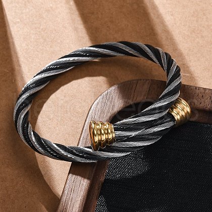 304 Stainless Steel Torque Bangles for Women BJEW-P310-18MC-1