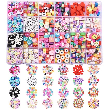 1370Pcs 24 Styles Butterfly & Candy & Fruit & Heart &Cake & Star Handmade Polymer Clay Beads CLAY-SZ0001-79-1