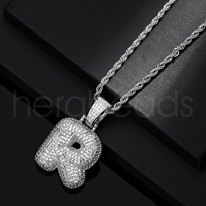 Brass Micro Pave Clear Cubic Zirconia Chunky Initial Pendant Necklaces WG24EA8-18-1