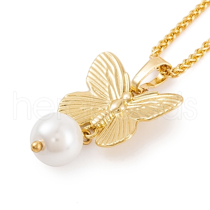 Mother's Day Jewellery Butterfly Rack Plating Brass ABS Pearl Pendant Necklaces NJEW-S423-03G-1