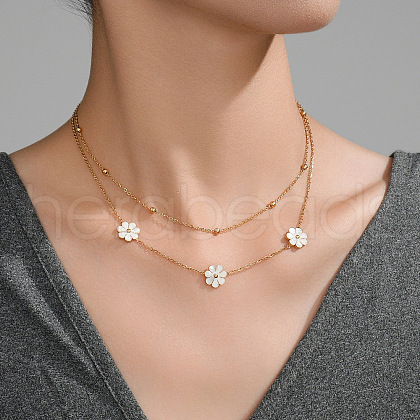 Daisy Flower 304 Stainless Steel Chain Necklaces FS-WGEC3D7-08-1