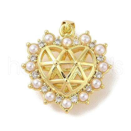 Rack Plating Brass Clear Cubic Zirconia ABS Pearl Pendants KK-S380-12G-1