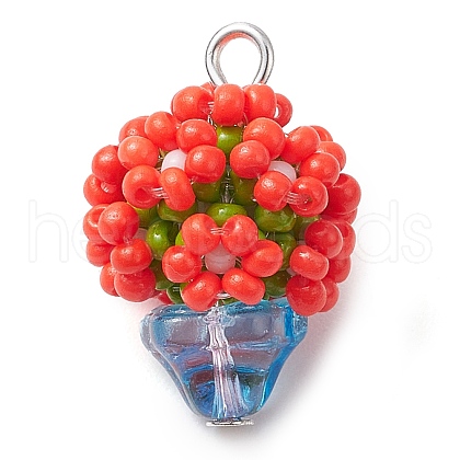 Beaded Flower Potted Charms PALLOY-MZ00446-01-1