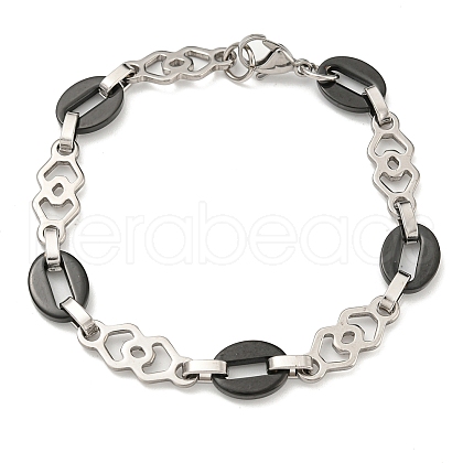 Two Tone 304 Stainless Steel Oval & Rhombus Link Chain Bracelet BJEW-B078-19BP-1