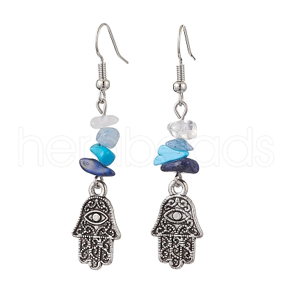 Natural & Synthetic Mixed Stone Hamsa Hand Dangle Earrings EJEW-JE06149-1