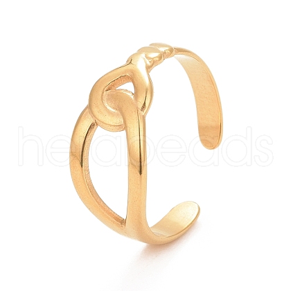 Ion Plating(IP) 304 Stainless Steel Interlock Knot Shape Open Cuff Ring for Women RJEW-C025-13G-1