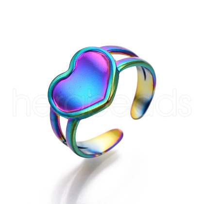 304 Stainless Steel Heart Cuff Rings RJEW-N038-118M-1