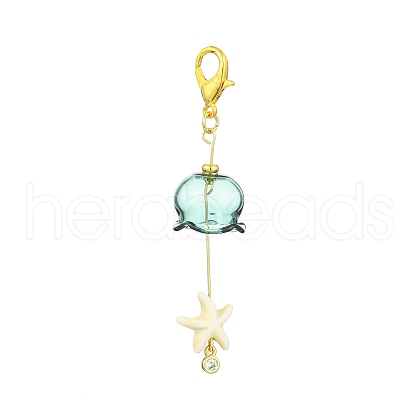 Glass & Brass Cubic Zirconia Charms & Synthetic Turquoise Beads Pendant Decorations HJEW-JM02980-02-1