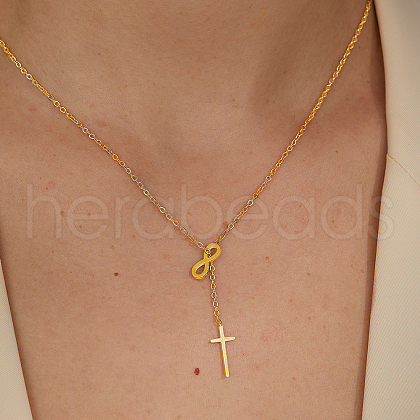Stylish Stainless Steel Infinity Cross Lariat Necklaces for Women ZU1634-1