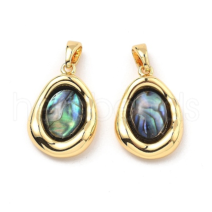 Brass Pave Natural Paua Shell Pendants KK-B129-08G-1