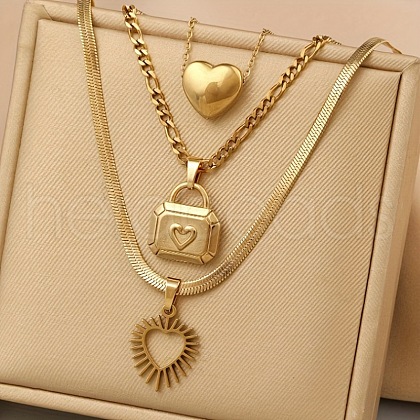 304 Stainless Steel Pendant 3 Layer Necklaces for Women FS-WG3B4D3-05-1