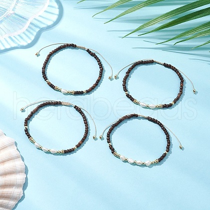 4pcs Natural Coconut & Natural Cultured Freshwater Pearl Braided Bead Bracelets for Women BJEW-JB11659-1