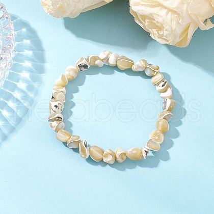Natural Trochus Shell Beads Stretch Bracelets for Men Women BJEW-JB11685-1