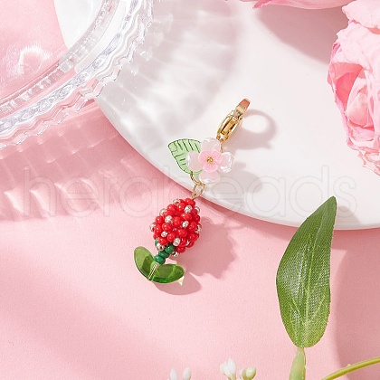 Flower Glass Pearl & Seed Beads Pendant Decorations HJEW-MZ00274-01-1