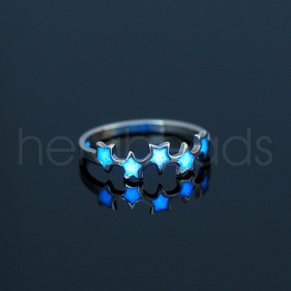 Luminous 304 Stainless Steel Star Finger Ring X-LUMI-PW0001-120I-1