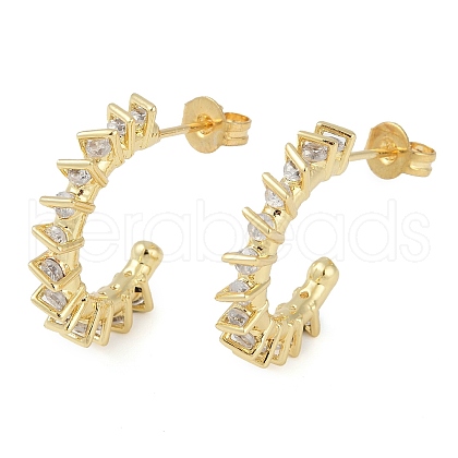 Rack Plating C-Shaped Brass Pave Clear Cubic Zirconia Stud Earrings EJEW-Z059-04G-1