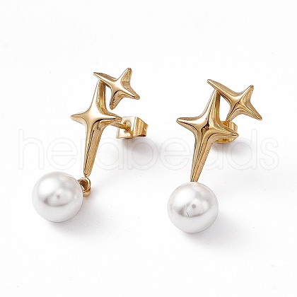 Plastic Imitation Pearl & Star Stud Earrings EJEW-L282-13G-1