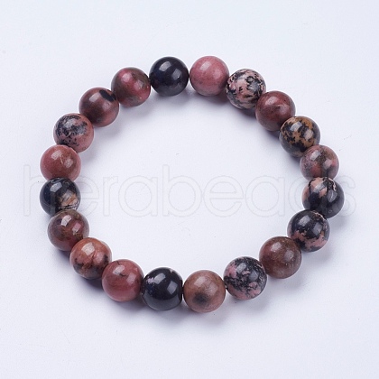 Natural Rhodonite Beaded Stretch Bracelets BJEW-I253-10mm-26-1