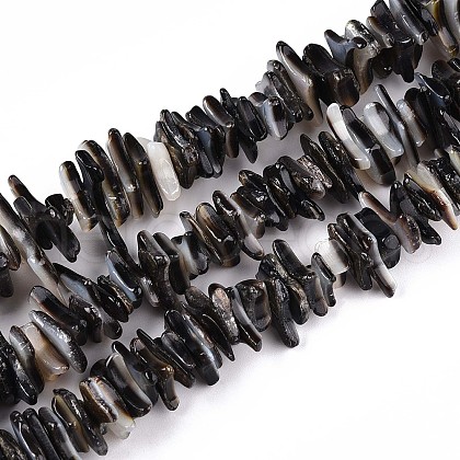 Natural Black Lip Shell Beads Strands SSHEL-N040-17-1
