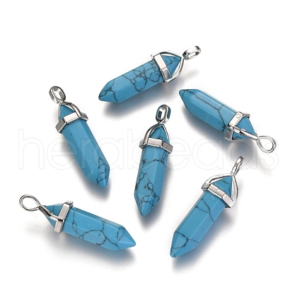 Dyed Synthetic Turquoise Pointed Pendants G-F295-03B-1