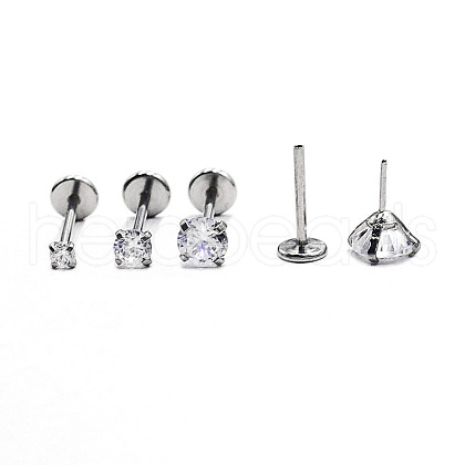 Stainless Steel Clear Cubic Zirconia Threadless Labret Stud WG18B1C-28-1