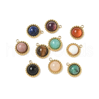 Natural Mixed Gemstone Half Round Charms STAS-P394-07G-1