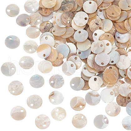 ARRICRAFT 200Pcs Natural Akoya Shell Flat Round Charms BSHE-AR0001-06-1