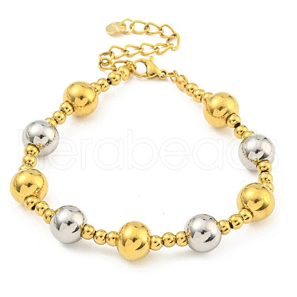304 Stainless Steel & 201 Stainless Steel Round Beaded Bracelets for Women BJEW-G717-03B-GP-1