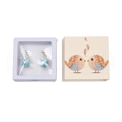 2Pcs 925 Sterling Silver
 Pave Natural Larimar Square Coin Pendants with 925 Stamp SJEW-D300-01P-1