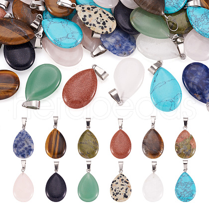 50Pcs Natural & Synthetic Mixed Gemstone Pendants G-TA0001-47-1