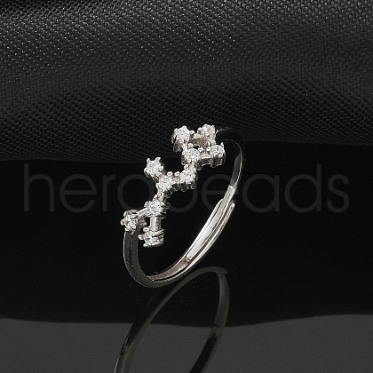 Constellations Rhodium Plated 925 Sterling Silver Micro Pave Clear Cubic Zirconia Adjustable Rings for Women RJEW-P130-01P-L-1