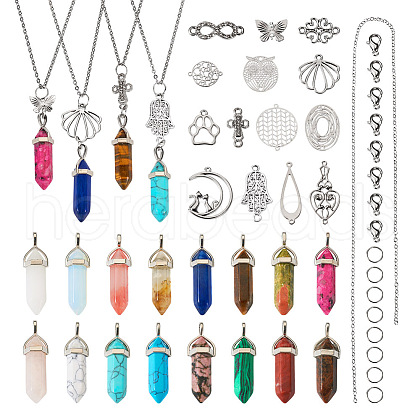  DIY Natural & Synthetic Mixed Gemstone Bullet Pendant Necklace Making Kit DIY-TA0004-91-1