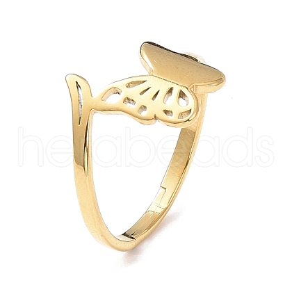 Ion Plating(IP) 304 Stainless Steel Hollow Out Butterfly Adjustable Ring for Women RJEW-I097-03G-1