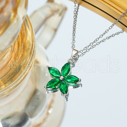Plum Blossom Flower Brass Cubic Zirconia Pendant Necklaces for Women FS-WG57E4E-06-1