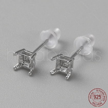 Rhodium plated 925 Sterling Silver Stud Earring Findings FIND-WH0148-088A-P-1