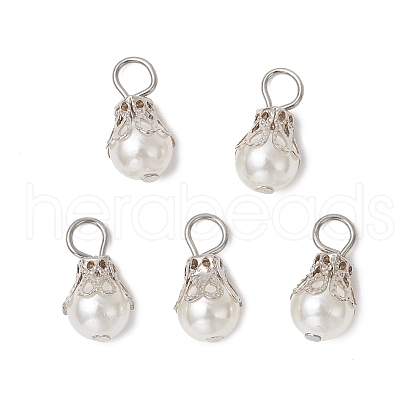 Round Imitation Pearl Acrylic  Pendants PALLOY-JF04002-02-1